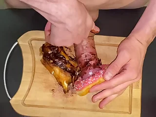 Group sex with two donuts without happy end